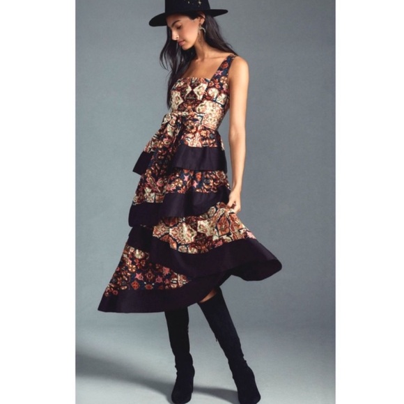 Anthropologie Square-Neck Printed Tiered Midi Dress, NEW - Picture 14 of 15